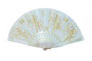 Leque de Mão Feng Shui Import Branco Bordado 24 cm