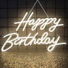 Letreiro Neon LED Feliz Aniversário Soomit Dimerizável Branco Quente