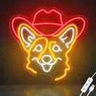 Letrero de Neón ZLOOREE Corgi Sombrero Vaquero Decoración de Pared para Tienda de Mascotas