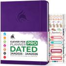 Life Planner Clever Fox Planner PRO datado de 2025-2026 A4 roxo