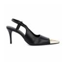Lilian - Scarpin Slingback Preto Biqueira Dourada