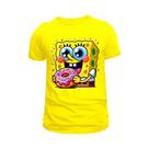 Linda Camiseta Bob Esponja Infantil e Adulto 100% Algodão 30.1 Amarelo t-shirt Blusa unissex