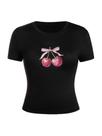 Linda camiseta feminina Crop Top SweatyRocks, morango e cereja preta Linda camiseta feminina Crop Top SweatyRocks, morango e cereja preta