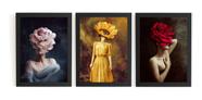Lindo Kit 3 Quadros Decorativos Sala Mulheres Flores Lindo Kit 3 Quadros Decorativos Sala Mulheres Flores
