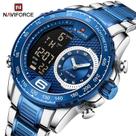 Lindo Naviforce luxo novo relógio aço inoxidável dupla exibição quartzo relógios de pulso à prova dwaterproof água Lindo Naviforce luxo novo relógio aço inoxidável dupla exibição quartzo relógios de pulso à prova dwaterproof água
