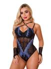 Lingerie Body com Bojo Aro Renda Detalhada Bicolor + Luvas
