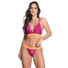 Lingerie Conjunto Laranja Neon Em Renda Com Lacinho