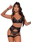 Lingerie Conjunto Rock Star Roqueira com Spikes Corrente Cinta Liga