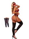 Lingerie Conjunto Rose Renda + Meias 7/8 e Venda