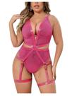 Lingerie de pelúcia SOLY HUX Sheer Mesh plus size rosa quente 3GG