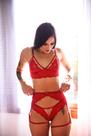 Lingerie de renda vermelha com cinta liga-Stephanie