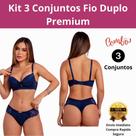 Lingerie Feminina Kit com 3 Conjuntos Fio Duplo Renda Sexy