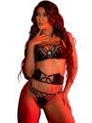Lingerie Feminina Sutiã e Calcinha Cirre Correntes + Cinta-Liga