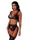 Lingerie Renda Conjunto Feminino Cinta Liga Completa + Meia