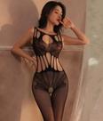 Lingerie Sexy Macacão Arrastão com aberturas Preto