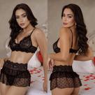 Lingerie Sexy Preta 03 Peças em Tule e Renda
