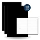 Livro Ata Grande Capa Dura Preto 100 Folhas Numerado Kit 3 un sem Margem para Empresas Cartórios Igrejas Fundações