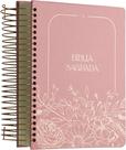 Livro - Bíblia NVI com Espaço para Anotações central, Capa dura rosa floral, Espiral, Leitura Perfeita