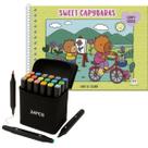 LIVRO Comfy E Cozy Capivaras Doces Colorircom 24 Canetas Touch Ponta Dupla explore sua criatividade ao máximo