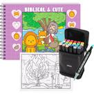 Livro de Colorir Biblical And Cute + 24 Canetinhas Ponta Dupla 48 Ilustrações Inspiradas em Passagens da Bíblia Livro de Colorir Biblical And Cute + 24 Canetinhas Ponta Dupla 48 Ilustrações Inspiradas em Passagens da Bíblia