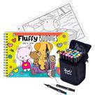 Livro Fluffy Buddies Para Colorir Com 48 Ilustrações Para Relaxar Tiktok Estilo Bobbie Goods + 24 Canetinhas Ponta Dupla