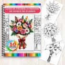 Livro para Colorir Kit 50 Imagens Buquê de Flores Alivia o estresse, buque florais