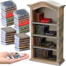Livros de casa de bonecas em miniatura com estante de madeira abertos 27 unidades Livros de casa de bonecas em miniatura com estante de madeira abertos 27 unidades