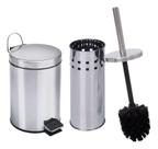 Lixeira 3 Litros Pedal + Escova Sanitária Inox Banheiro Lixo