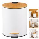 Lixeira 5 Litros Pedal Tampa Bambu Branca Redonda Banheiro Lavabo Cozinha