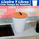 Lixeira 7 Litros Plástico Multiuso Com Tampa De Madeira