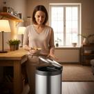 Lixeira Automática Redonda 50 Litros Aço Inox com Sensor de Movimento Alta Sensibilidade