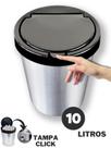 Lixeira C/ Tampa Click Cesto 9 Litros / 10 Litros Tipo Inox Prata Cozinha Banheiro Quarto Escritório Lixeira C/ Tampa Click Cesto 9 Litros / 10 Litros Tipo Inox Prata Cozinha Banheiro Quarto Escritório