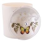 Lixeira (Cesto de Lixo) Decorada Borboleta e Avencas Bege Claro