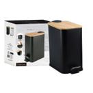 Lixeira com Pedal 5L Branca Preta Metal e Bambu Banheiro