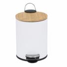 Lixeira com Pedal Tampa de Bambu Branca 3L Mimo Style