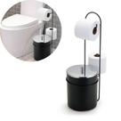 Lixeira Com Tampa Inox e Porta Papel Higiênico de Chão Aço Preto Fosco Linha Premium Arthi