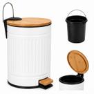 Lixeira Cozinha Banheiro Pedal Bambu Canelada Branca 9L