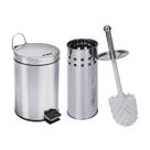 Lixeira de Banheiro 5 Litros com Escova Sanitária e Suporte - Inox