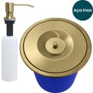 Lixeira De Embutir 5 Litros Inox Dourado Escovado E Dispenser Porta Detergente 350ml Kit Cozinha Cesto de Lixo E Dosador
