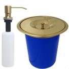 Lixeira De Embutir Dourado Escovado Fosco 5 Litros E Dispenser Dosador Detergente 500ml Kit Cozinha Inox Cesto de Lixo e Porta Detergente Pia Granito