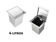 Lixeira de Embutir Quadrada Aço Inox para Bancada 3,9 Litros Com Tampa Articulada