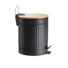 Lixeira Fluted Preta 3l Metal com Tampa de Bambu