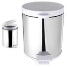 Lixeira Inox P/ Banheiro e Cozinha C/ Pedal e Recepiente em Plástico Tampa de Plástico Branca 4,5L