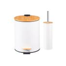 Lixeira Pedal Banheiro 5l + Escova Sanitária Tampa Bambu