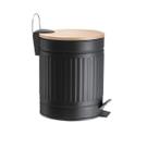 Lixeira Preta para Banheiro 3 L em Aço Inox e Bambu Mek
