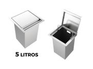 Lixeira Quadratta Inox de Bancada 5 Litros Com Tampa Articulada E Cesto Removível