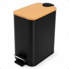 Lixeira Retangular 5 Litros Tampa Bambu Pedal Banheiro Cesto