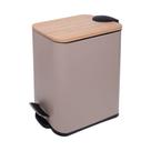 Lixeira retangular com pedal e tampa de bambu 5l bege metal