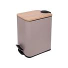 Lixeira Retangular com Pedal e Tampa em Bambu Bege 5L - Lyor