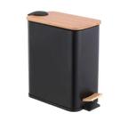Lixeira retangular de metal c/pedal tampa em bambu preta 5l - Lyor